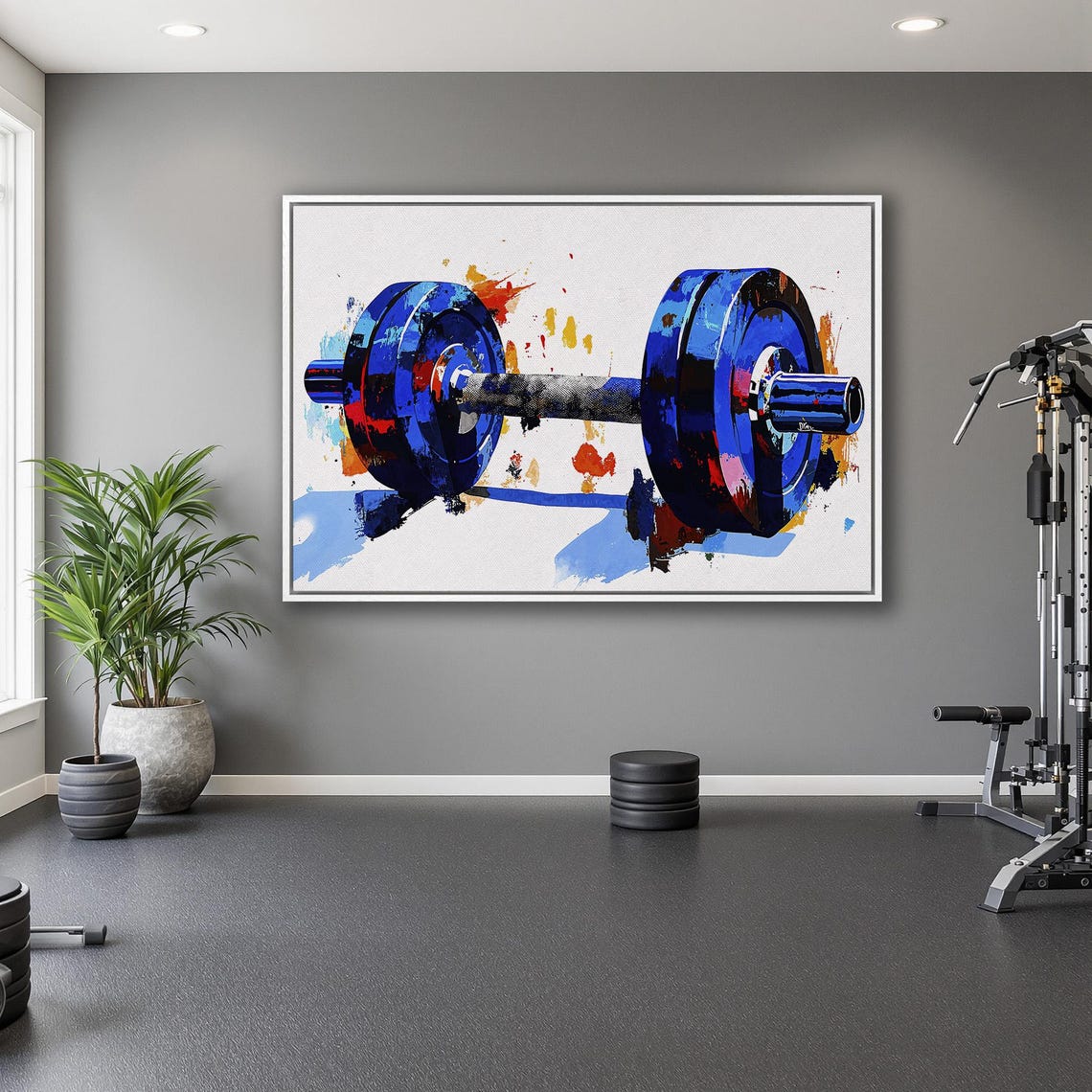 Dramatic Close Up Blue Dumbbell With Bold Paint Splashes Gym Poster - Image 5