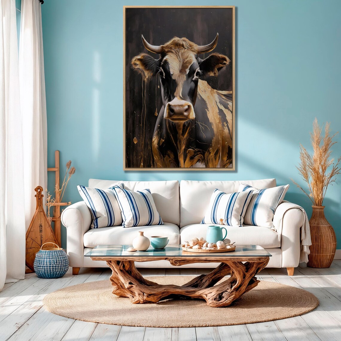 Black And Gold Cow Abstract Portrait Farmhouse Animal Art Poster - Image 2