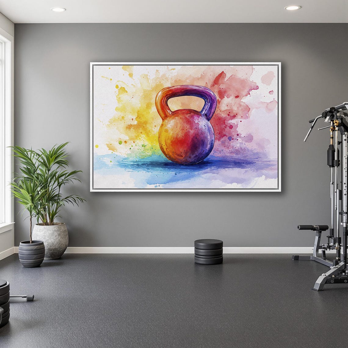 Colorful Fitness Framed Wall Art Kettlebell Watercolor Painting Print Gym Wall Decor Vibrant Sports Art Poster Ready To Hang Gift - Image 5