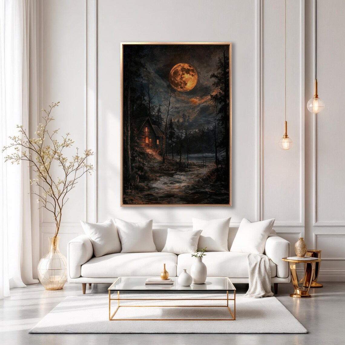 Moonlit Cabin Farmhouse Starry Skies Art Print - Image 5