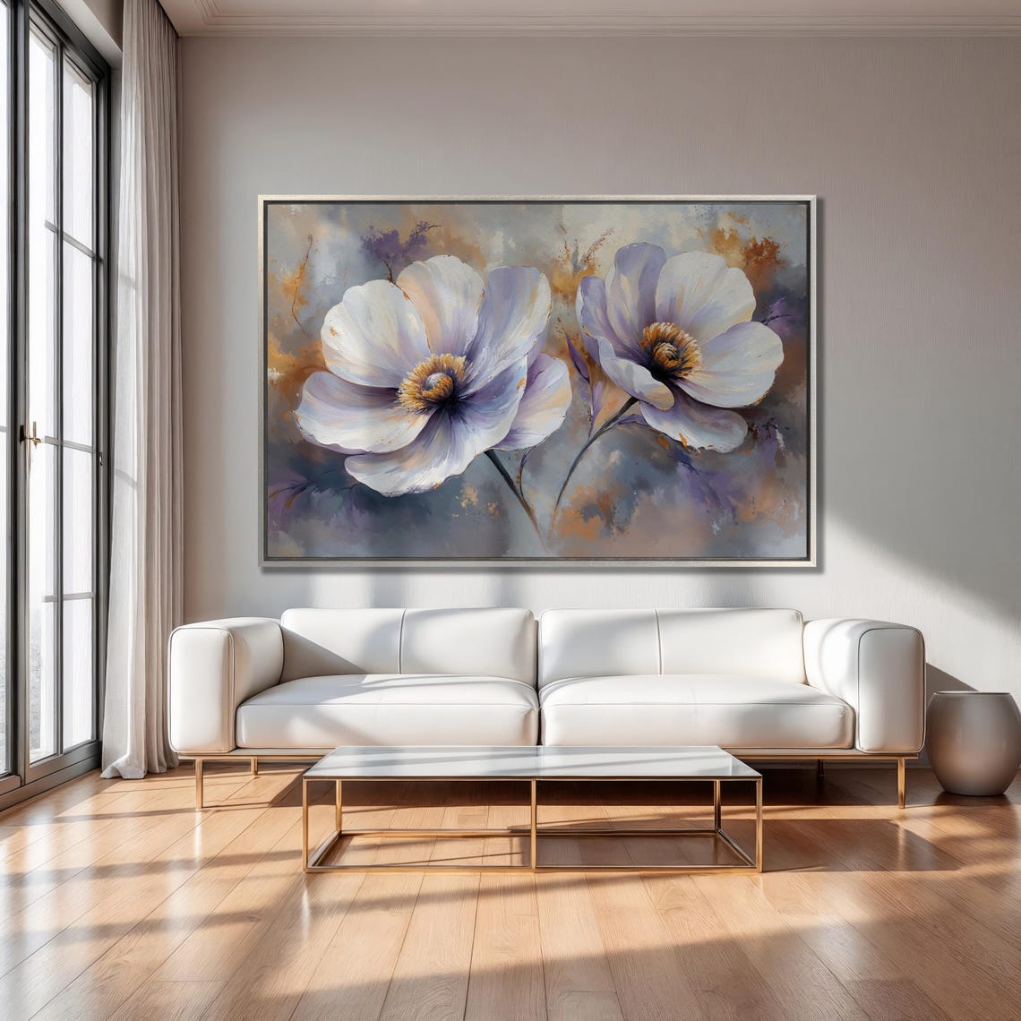 White Anemone Flower Duo Painted In Lavender Botanical Poster - Image 2