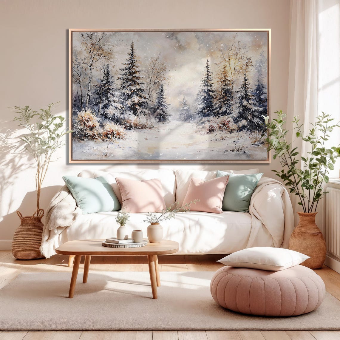Sunlit Winter Forest With Birch Trees And Falling Snow Poster - Image 5