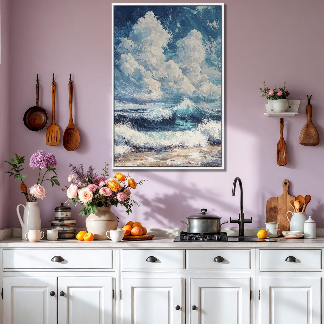 Turquoise Cresting Wave With Dramatic White Clouds Seascape Poster - Image 3