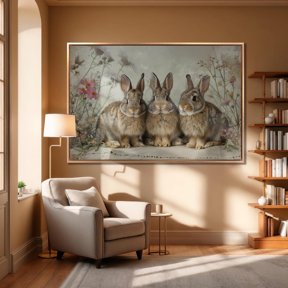 Three Fluffy Baby Bunnies Sitting Among Spring Wildflowers Poster - Image 3