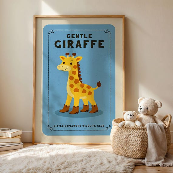 Gentle Giraffe Nursery Art Print Sweet Safari Animal Poster Kids Room Wall Thoughtful New Baby Gift