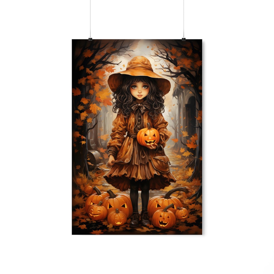 Autumn Girl With Jack O Lantern Pumpkin Patch Fall Wall Poster