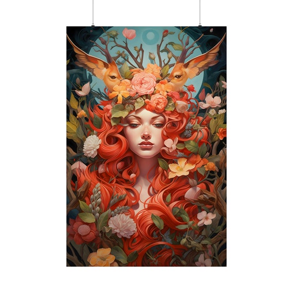 Jackalope Girl Poster Fantasy Jungle Wall Art Strange Magical Room Decor Beautiful Woman Print Funny Deer Hairstyle Decoration Gift For Her
