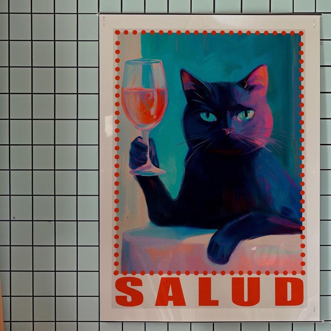 Black Cat Salud Kitsch Eclectic Art Print