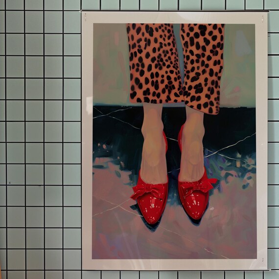 Leopard Print Fashion Art Red Heels Preppy Style Poster
