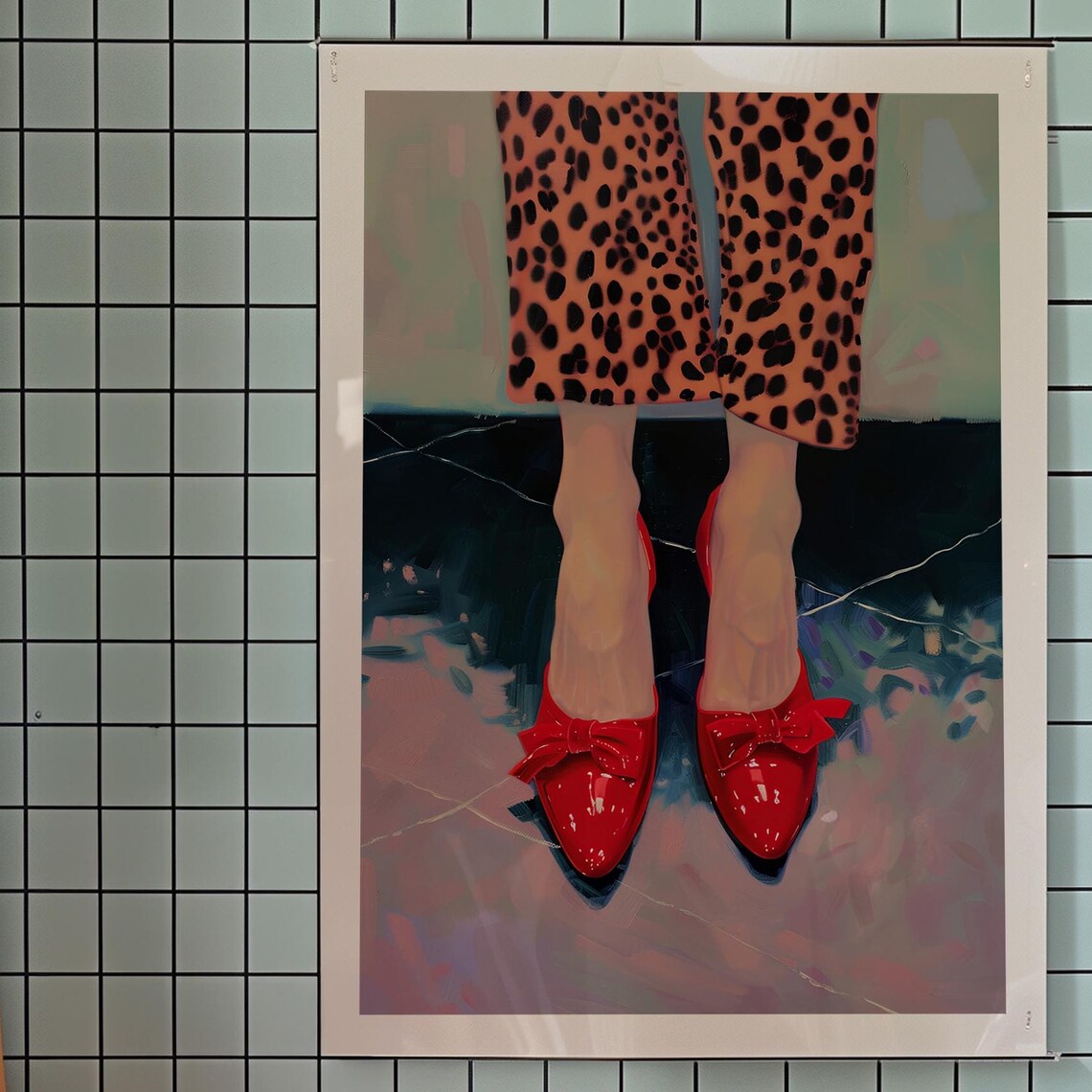 Red Bow Heels Leopard Trousers Fashion Illustration Preppy Wall Art