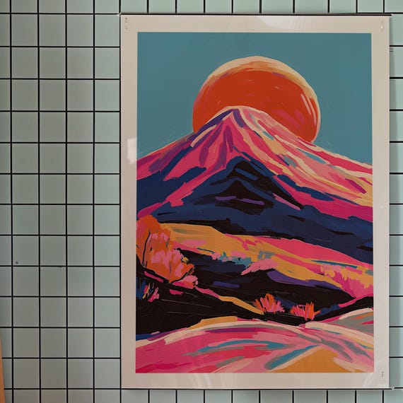 Sunset Mountain Art Print Colorful Maximalist Wall Decor