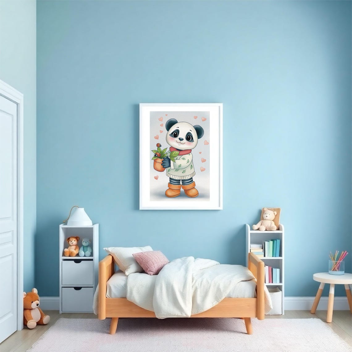 Panda Gardener Holding Plant Pot Cartoon Nursery Animal Poster - Image 2