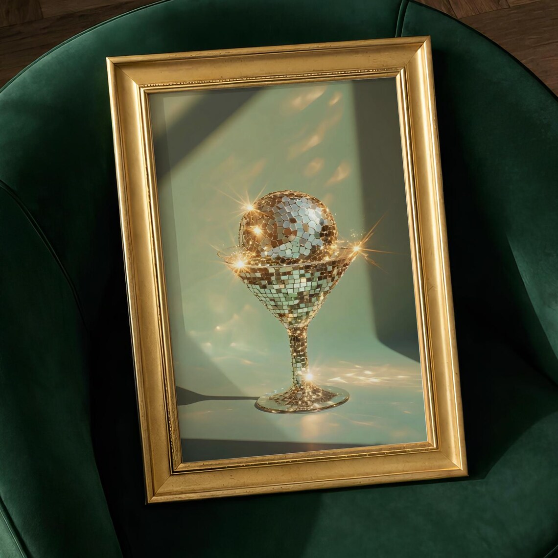 Disco Ball Martini Glass Poster Glam Cocktail Bar Cart Party Decor