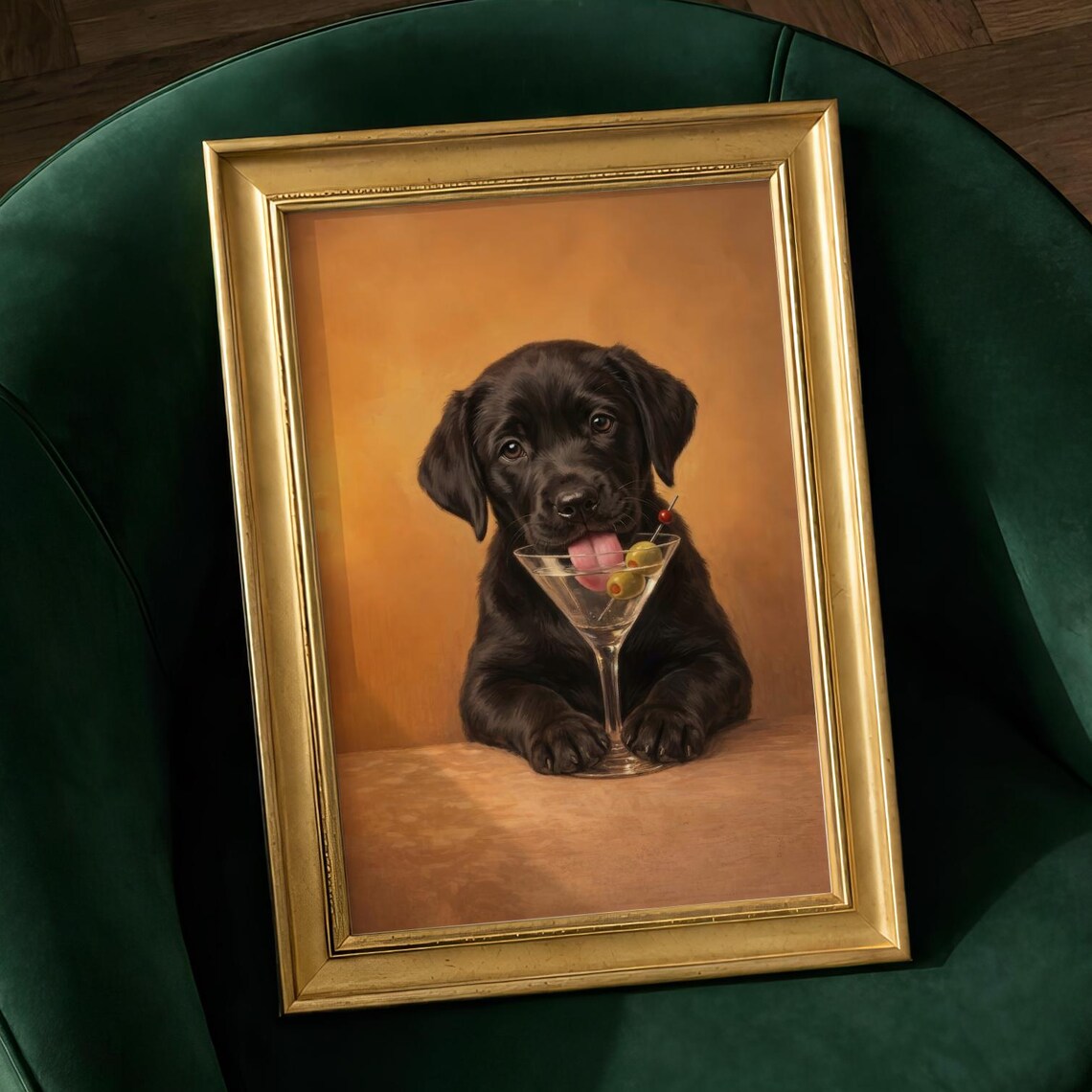 Black Lab Bar Cart, Rustic Pub Decor Art Print