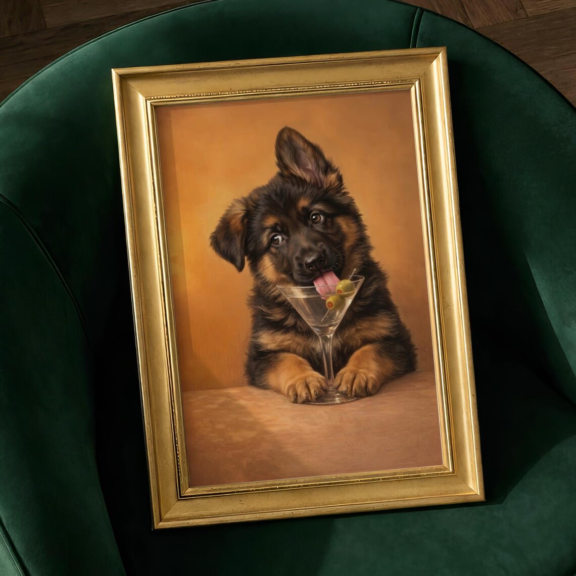 German Shepherd Puppy Martini Glass, Funny Dog Poster