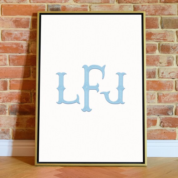 LFJ Light Blue Old Style Monogram Initial Personalized Decor Poster
