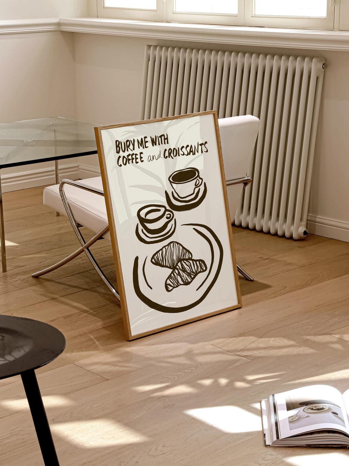 Bury Me With Coffee And Croissants Line Art Breakfast Poster - Image 2