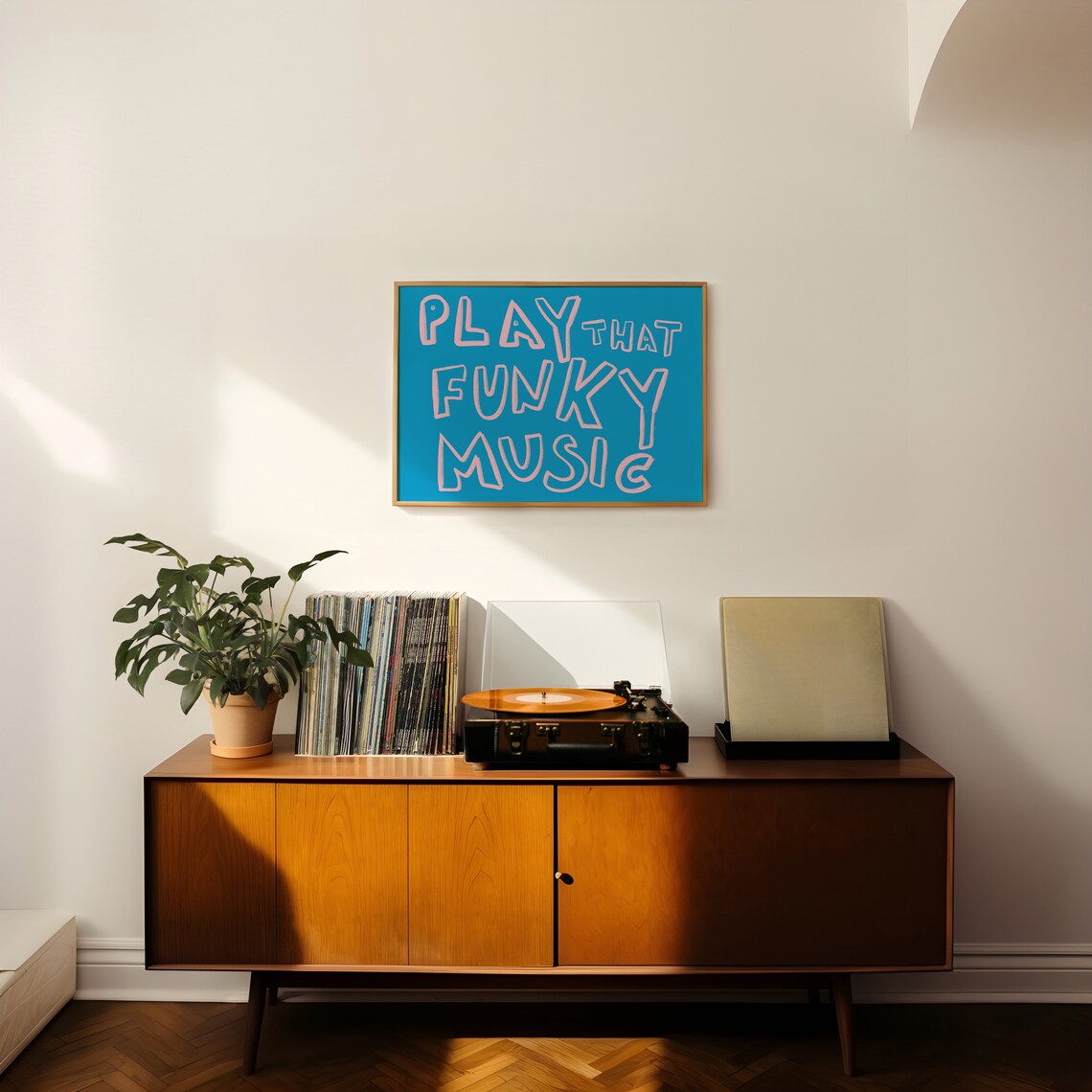 Play That Funky Music Pink Letters Blue Retro Music Quote Poster - Image 3