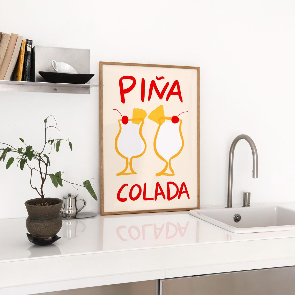 Piña Colada Retro Cocktail Illustration With Two Glasses Bar Poster - Image 3