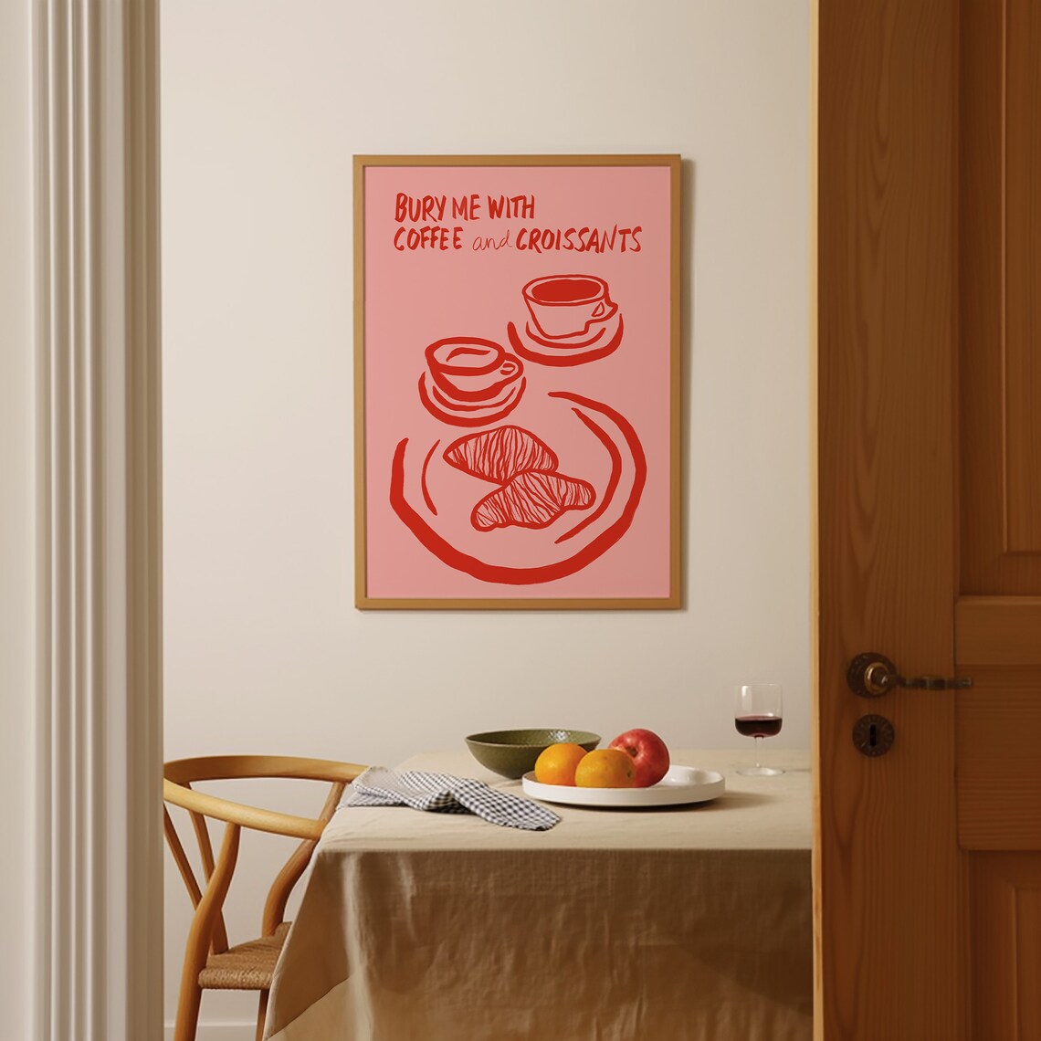Bury Me With Coffee And Croissants Pink Parisian Cafe Quote Poster - Image 2
