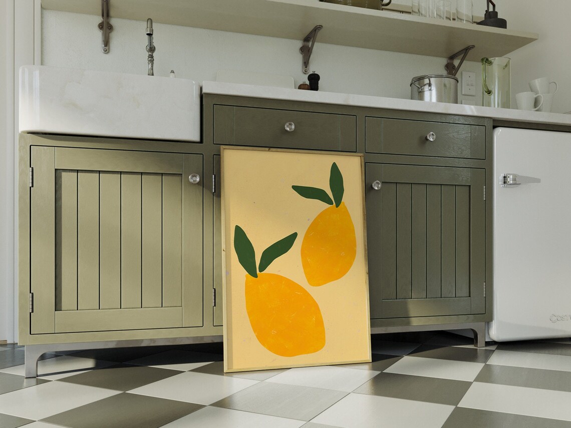Lemon Minimalist Kitchen Art Print, Citrus Still Life
