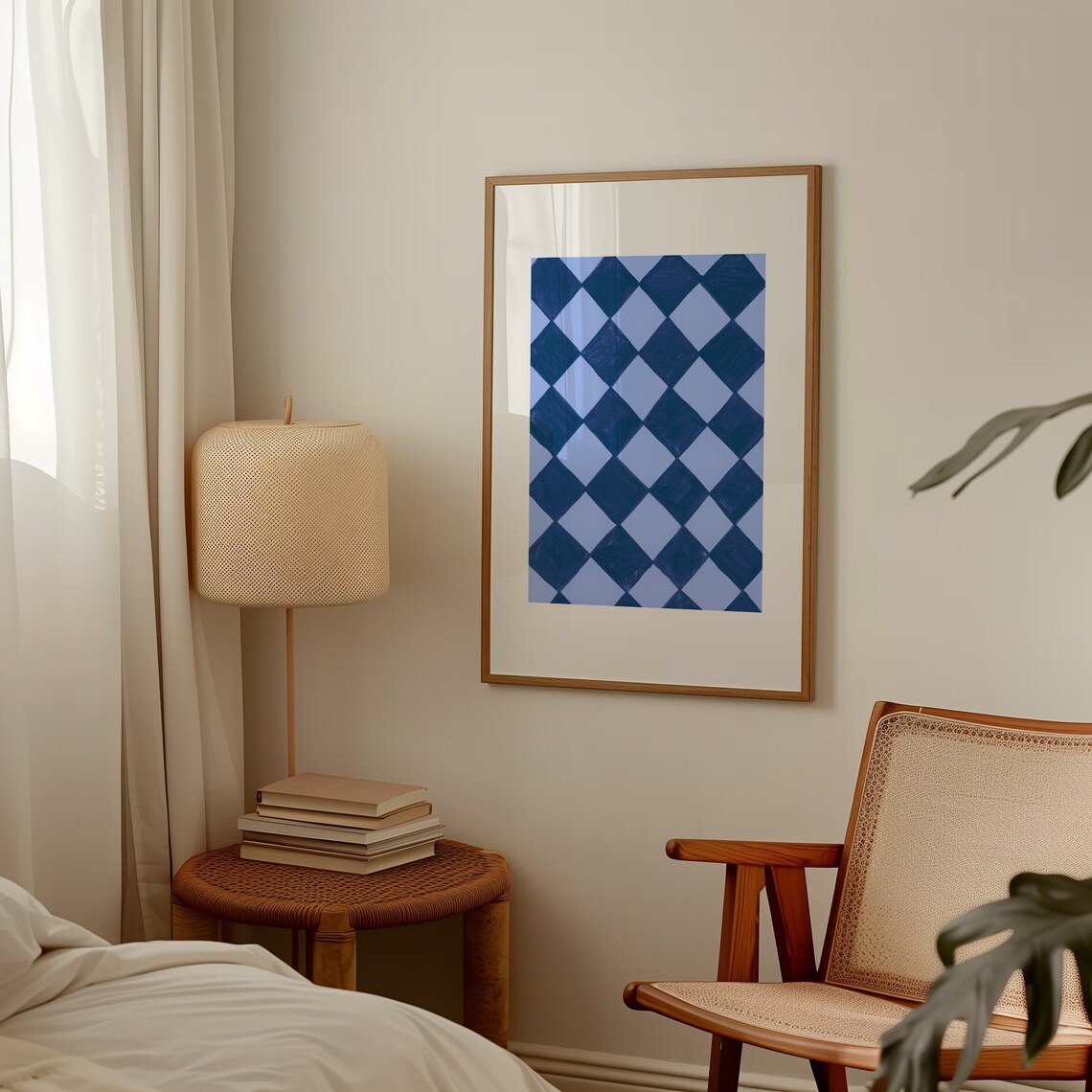 Blue Checkered Art Deco Checkerboard Art Print - Image 2