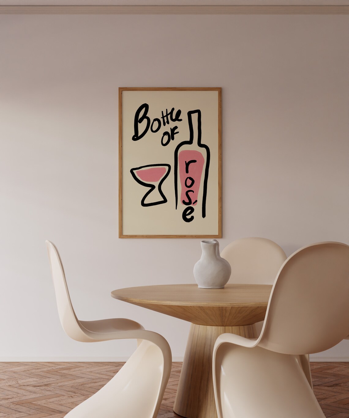 Bottle Of Rosé Pink Wine Bottle And Glass Sketch Bar Cart Poster - Image 3