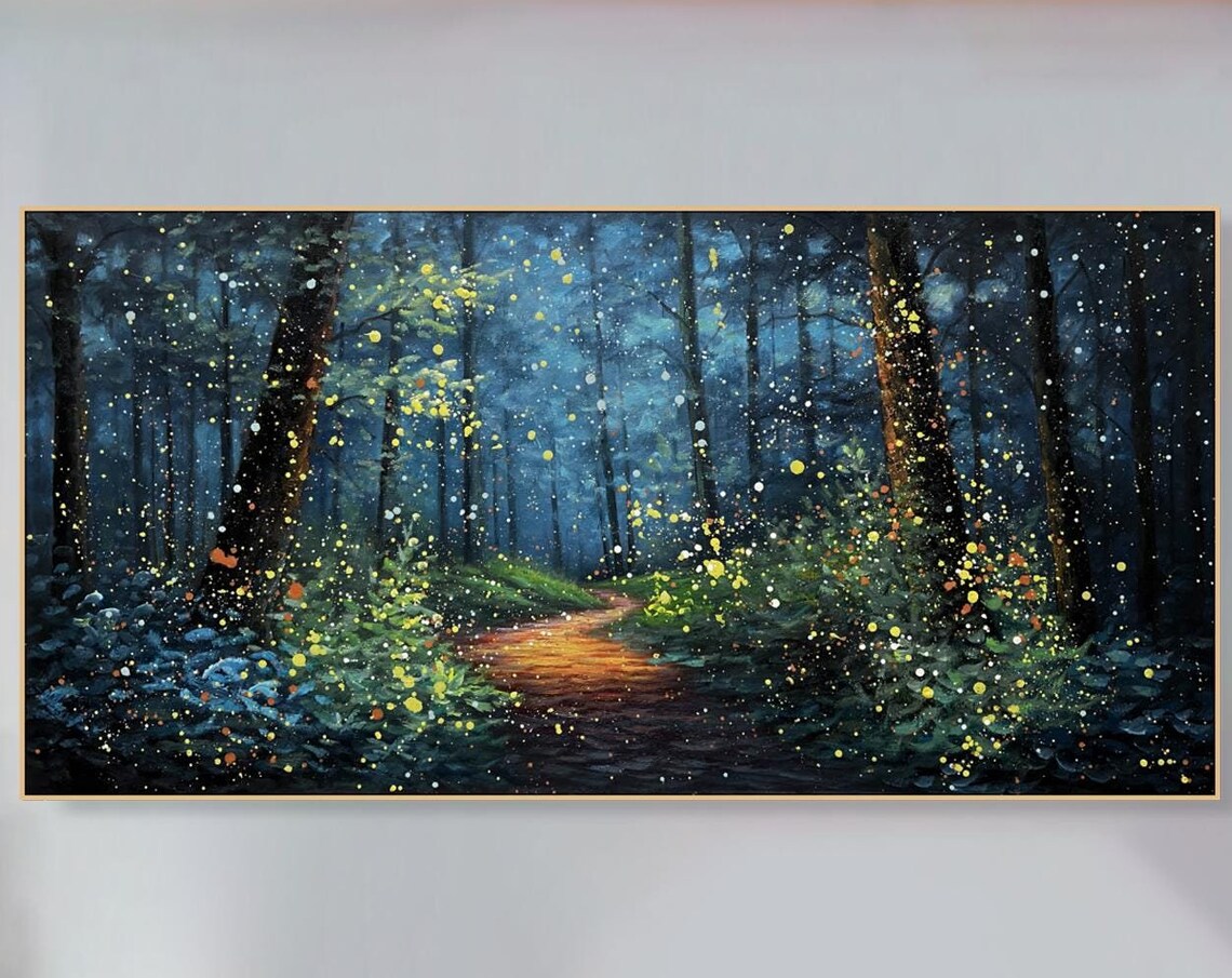 Fireflies In Forest, Custom Oil Painting Art Print