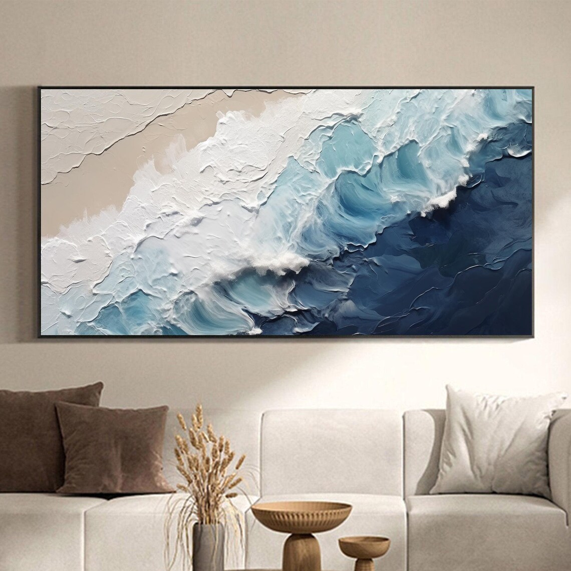 Custom Blue Sea Waves Abstract Oil Painting Art Print - Image 5