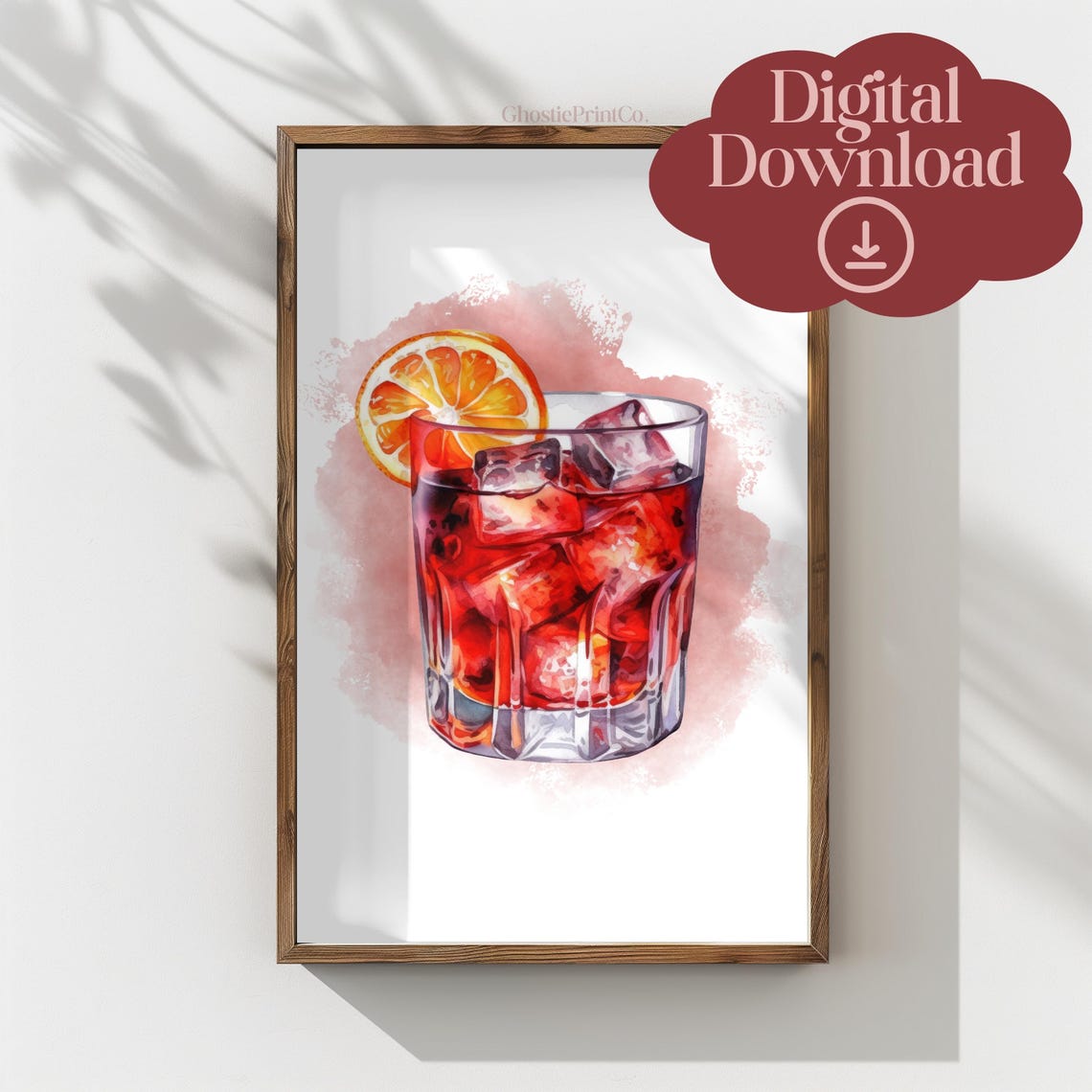 Negroni Cocktail Watercolor Glass Trendy Home Bar Decor Poster
