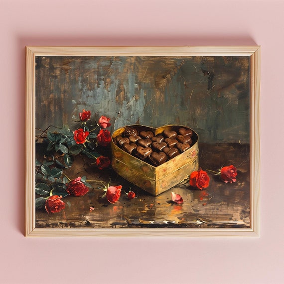 Cottagecore Valentines Day Wall Art Dark Valentines Day Decor Moody Valentine Valentines Day Painting Vintage Valentines Day Card