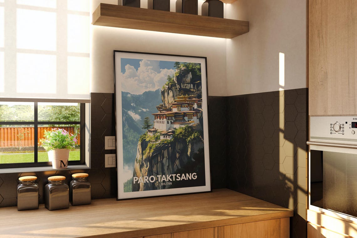 Paro Taktsang Print Paro Taktsang Travel Poster Bhutan Wall Art Print Bhutan Home Decor Travel Wall Art Decor Unique City Poster - Image 2