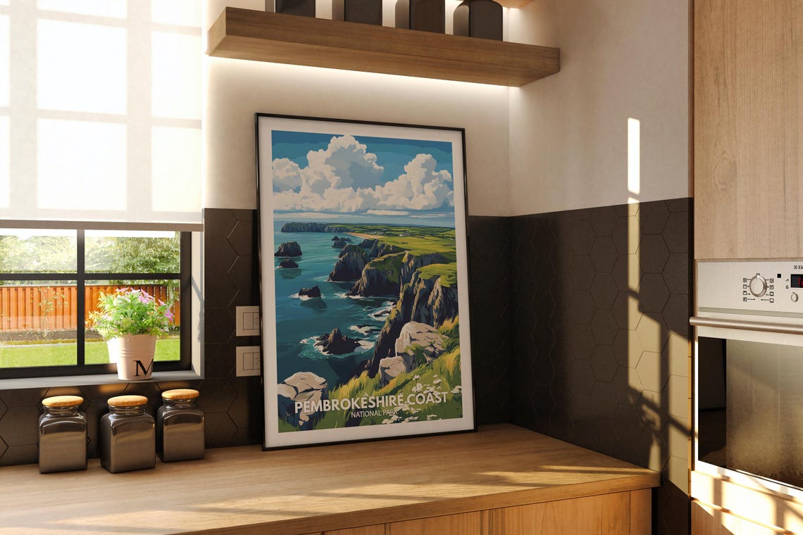 Pembrokeshire Coast Print Pembrokeshire Coast National Park Poster United Kingdom National Parks Wall Art United Kingdom Travel Poster - Image 2