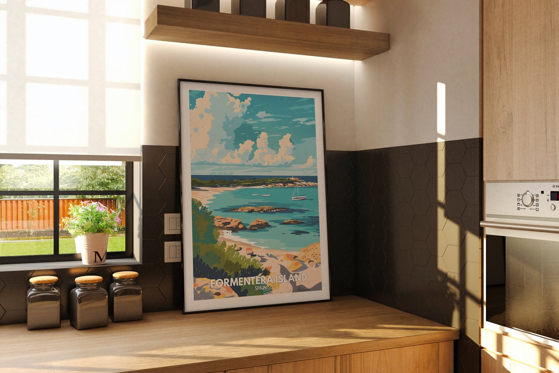 Formentera Island Spain Turquoise Bay Sailboats Travel Poster - Image 2