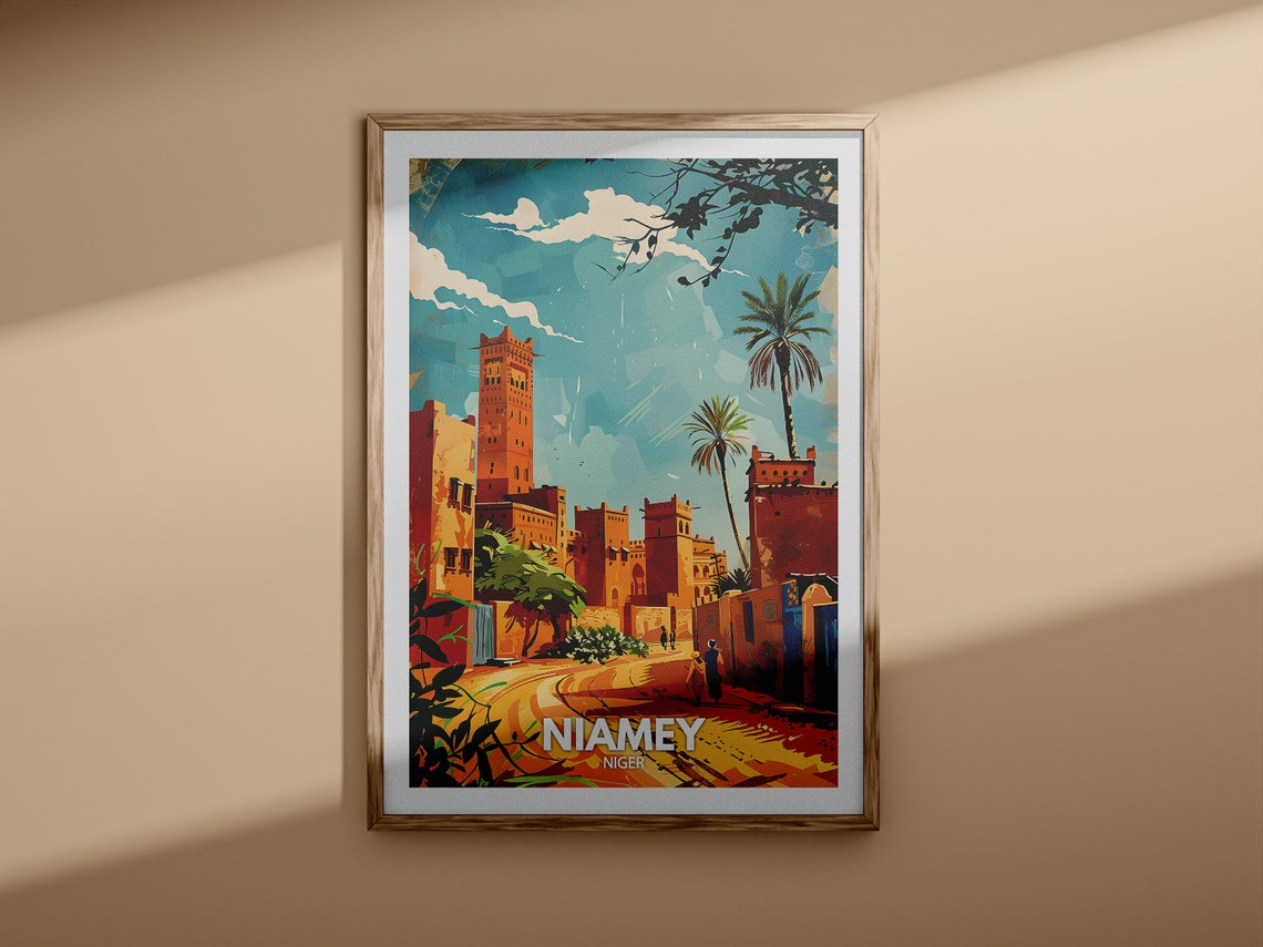 Niamey Niger Adobe Old Town Street Scene Vintage Travel Poster - Image 3