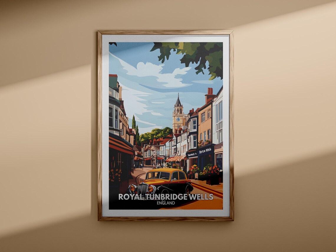 Royal Tunbridge Wells England Vintage Town Street Scene Travel Poster - Image 3