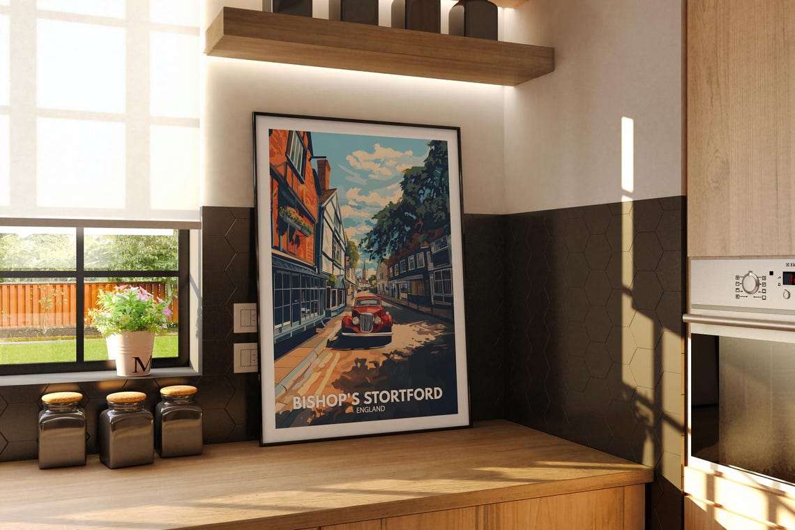 Bishop's Stortford England Historic Street Classic Car Poster - Image 2