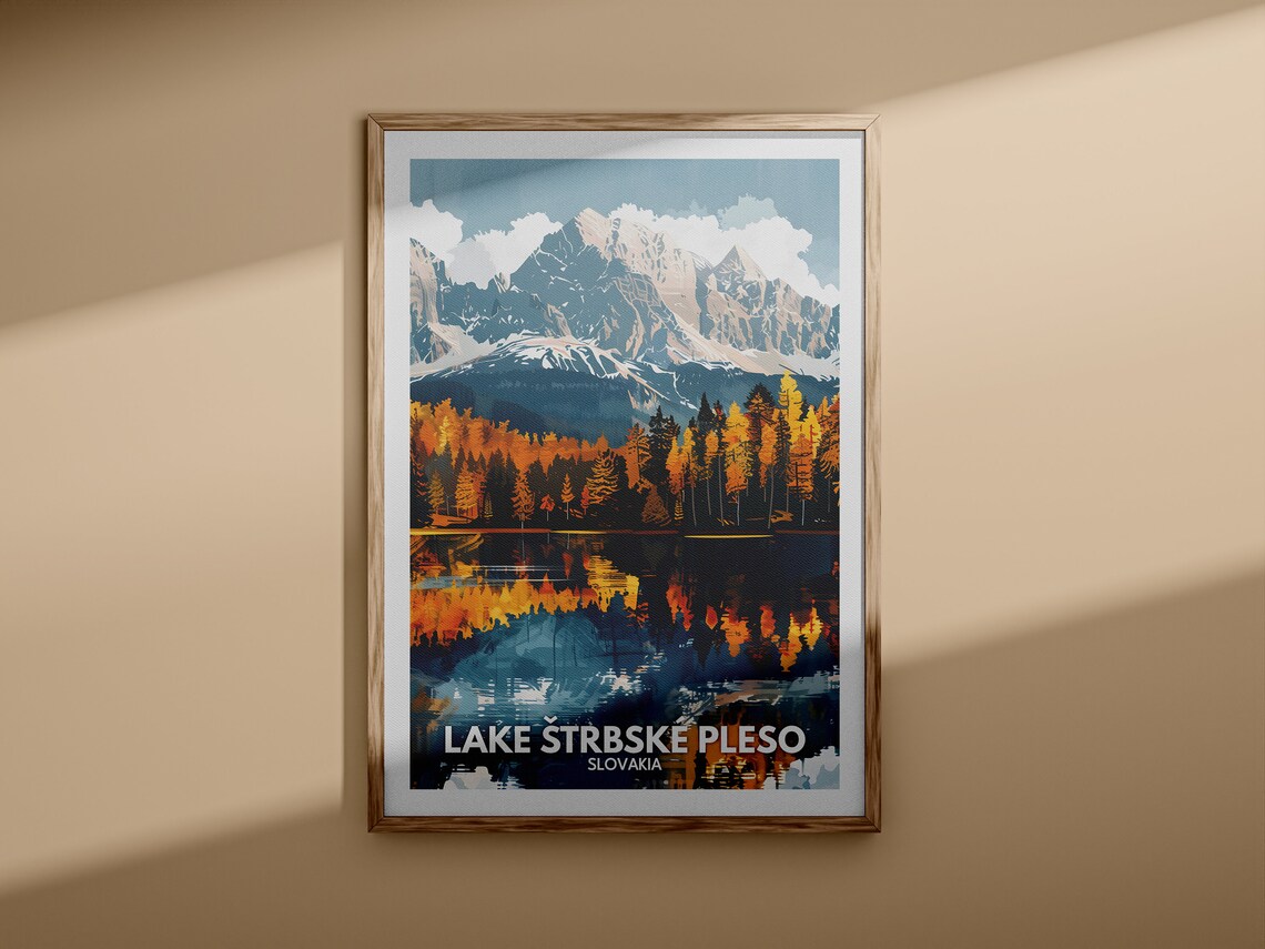 Lake Štrbske Pleso Slovakia Autumn Mountain Reflection Travel Poster - Image 3
