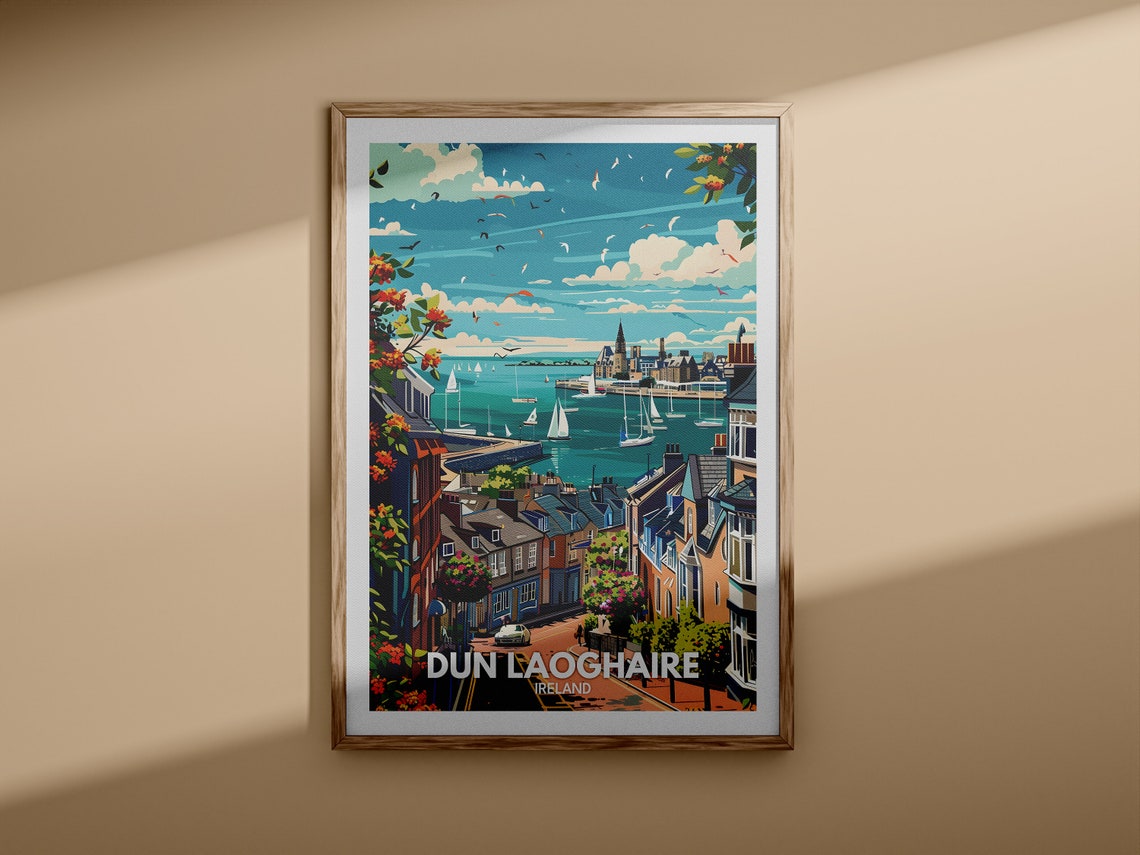 Dun Laoghaire Ireland Harbor Sailboats Vintage Travel Poster - Image 3