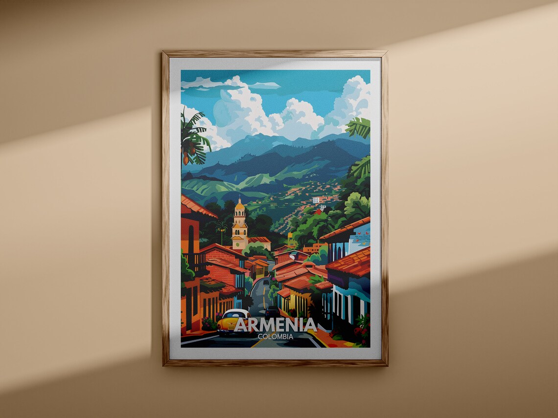 Armenia Colombia Mountain Town Street Classic Car Travel Poster - Image 3