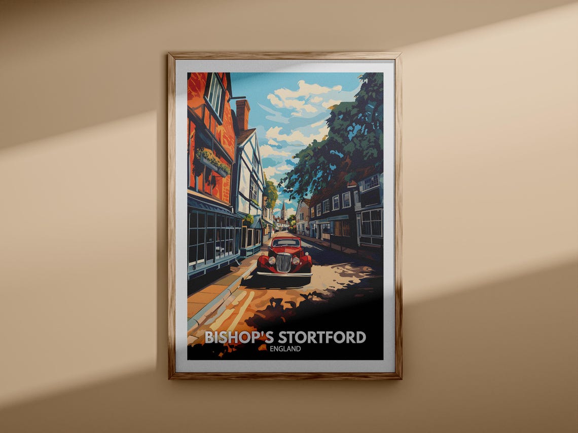 Bishop's Stortford England Historic Street Classic Car Poster - Image 3