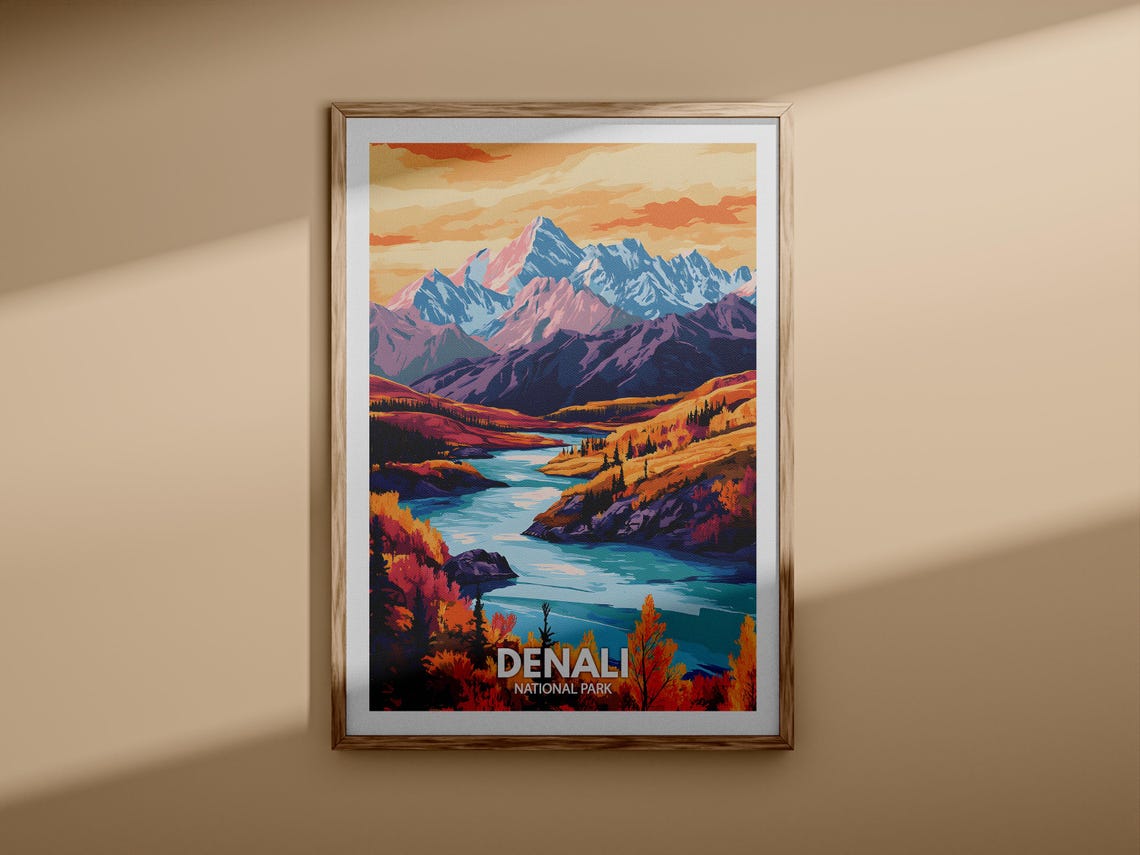 Denali Art Print Denali National Park Poster United States National Parks Art United States Travel Poster Nature Prints - Image 3