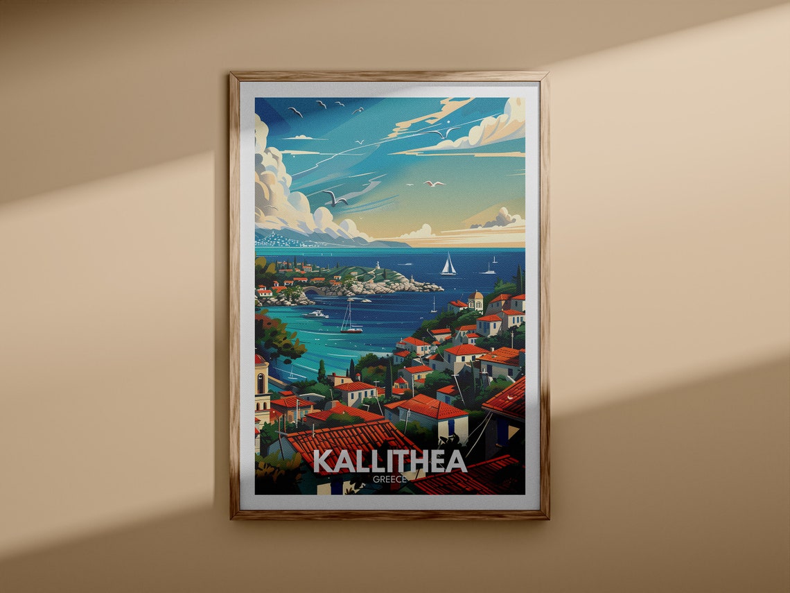 Kallithea Greece Island Bay Sailboats Red Roofs Seaside Poster - Image 3