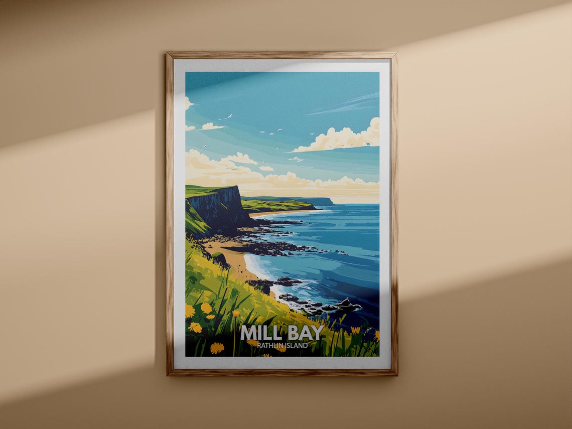 Mill Bay Rathlin Island Cliffs Rocky Shore Flowers Coastal Poster - Image 3