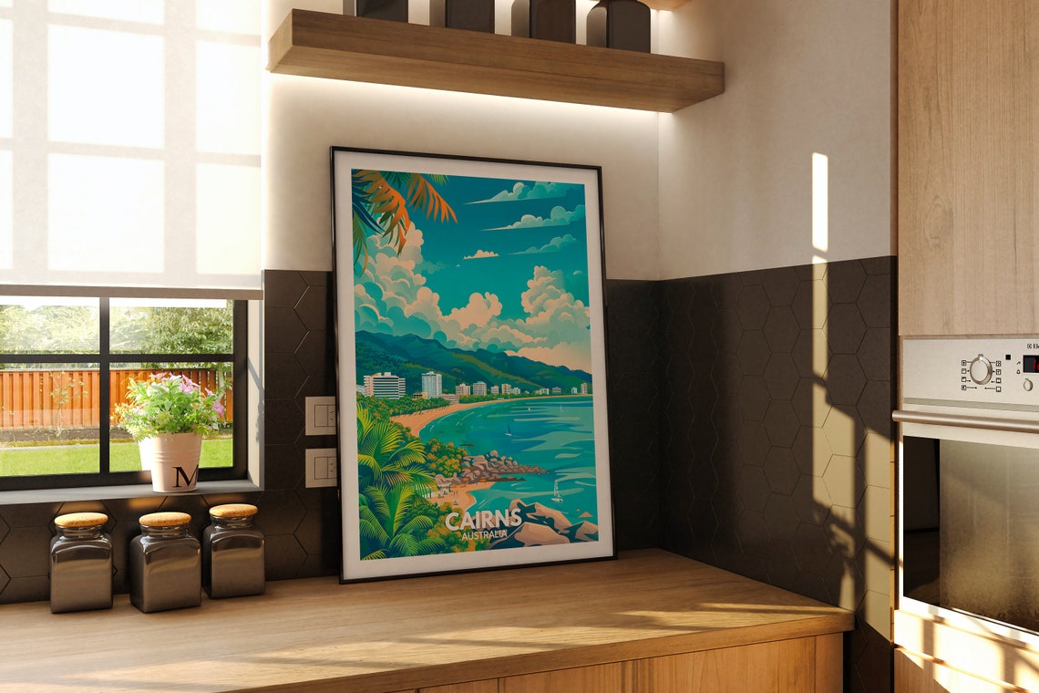 Cairns Australia Tropical Beach Hotels Palm Trees Travel Poster - Image 2