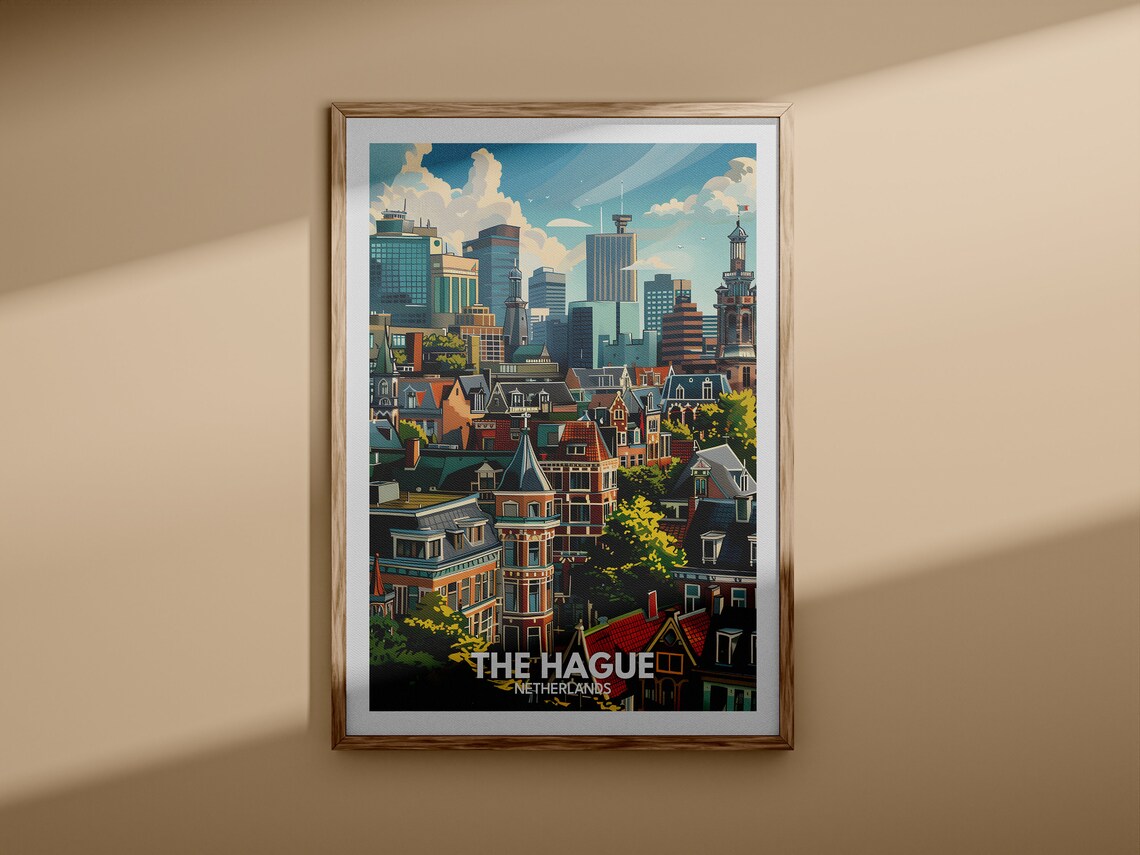 The Hague Netherlands Old Town City Skyline Vintage Travel Poster - Image 3