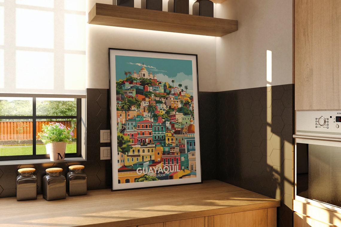 Guayaquil Ecuador Travel Poster Colorful Hillside Old Town Cityscape - Image 2