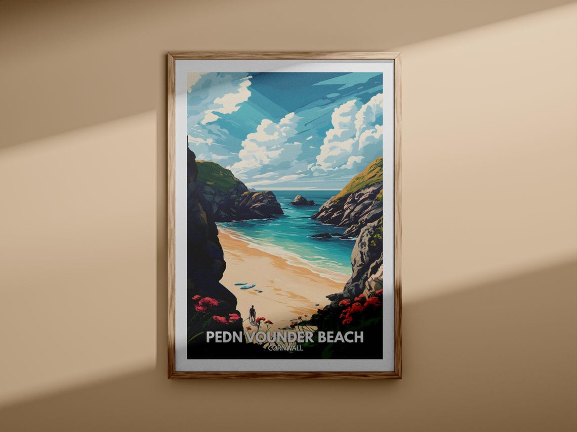 Pedn Vounder Beach Cornwall Secret Cove Surf Tide Travel Poster - Image 3