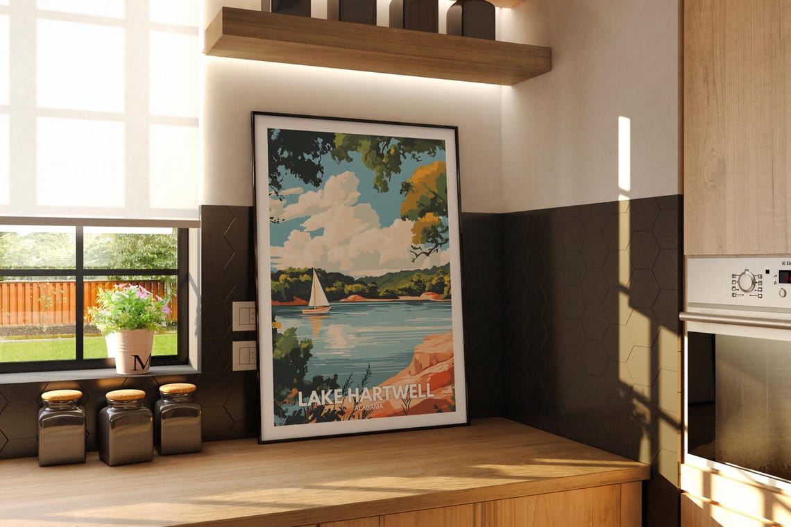 Lake Hartwell Alabama Sailboat Red Rocks Shoreline Travel Poster - Image 2