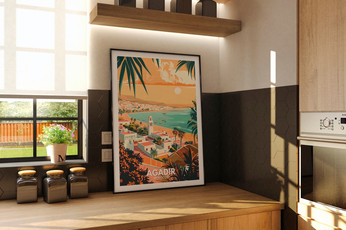 Agadir Morocco Golden Beach Sunset Bay Vintage Travel Poster - Image 2